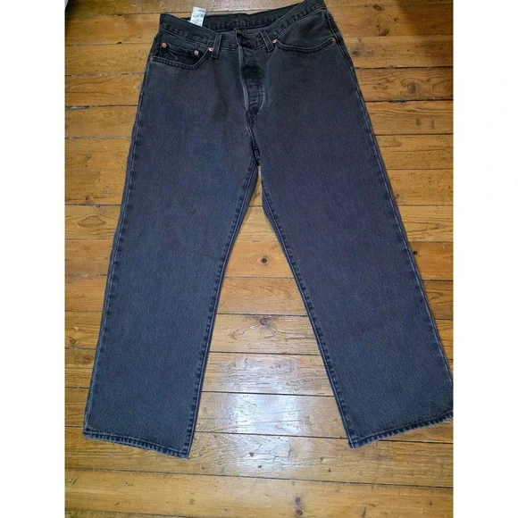 Levis Premium 501 90s Straight Leg Jeans Washed Black W30 L27 Button Fly - Picture 1 of 6